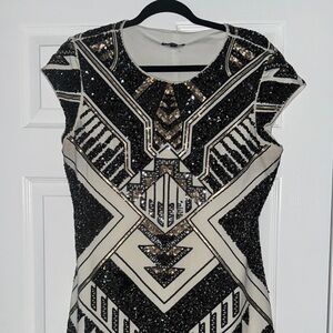 Express Black and Gold Sequin Mini Dress